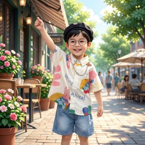 Stylish Cartoon Print Vintage Harbor Style Childrens Shirt
