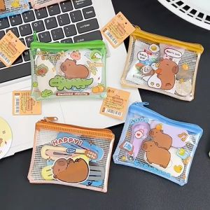 Coin Purse Cute PVC Transparent Coin Bag Cartoon Student Portable Storage Bag Capybara Lipstick Bag