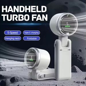 3-in-1 Turbo Fan 5-speed Adjustable USB Charging Handheld Fan with Neck Strap Foldable Desktop Fan Travel Mini Fan