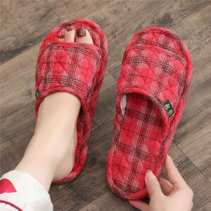 รองเท้าแตะพื้นผ้าแบบไม่เสียงดังสำหรับใช้ในบ้าน รองเท้าแตะผ้าฝ้ายแท้แบบสวมสำหรับคู่รัก ทรงลำลอง รองเท้าแตะพื้นยางแบบสวมสำหรับฤดูร้อน