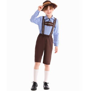 Childrens Beer Festival Alpines Costume Halloween Plaid Overalls Boys National Dress Cute Performances Clothes Blue Pattern