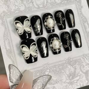 10pcs Caramel-colored Full Cover Press-on Nails Short Square-round Wearable Nails English Plaid Minimalist style Fake Nails Tips