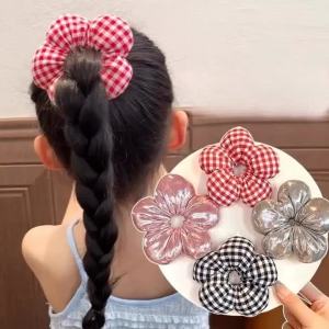 Korean Cute Flower Scrunchie Headdress Women Girls Trendy Design Rubber Elastic Hair Band Vacation Childrens Hair Accessorie
