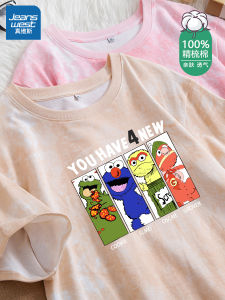 Jeanswest Mens Tie-Dye Short Sleeve T-Shirt Pure Cotton Summer 2024 New Style Casual Versatile Top Fashion Brand