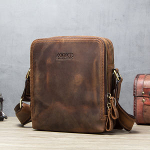 Hiram Men Sling Small Shoulder Bags Genuine Leather Vintage Male Crossbody Messenger Bags Mens Bags Handbags for 7.9 iPad