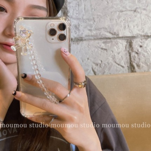 Trollsins Laser Bear Crystal Chain Phone Case Full Cover Transparent Shockproof for  Huawei Pura70Pro Honor Xiaomi 15