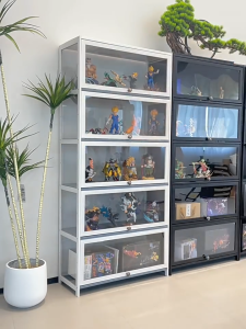 Bamboo Display Cabinet Transparent Glass Acrylic Showcase Home Storage Cabinet Transparent Dust-Proof Hand-Made Lego Cabinet