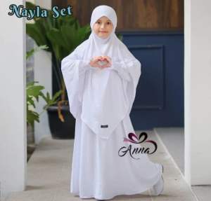 Dress Gamis Anak Tanggung French Khimar Nayla Set Hijab Syari Usia 3-14 Tahun