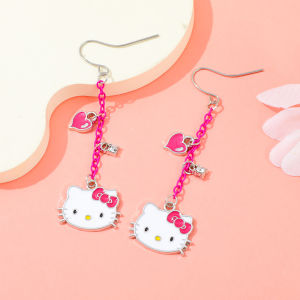 Sanrio Hello Kitty จี้ Drop Hoop ต่างหู Punk Hip Hop สไตล์ Kawaii น่ารักการ์ตูน Dangle ต่างหูสําหรับผู้หญิงผู้ชายของเล่นของขวัญ