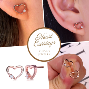 925 Sterling Silver Rose Gold Plated In Heart & Zirconia Stud Earrings