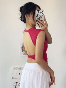 เสื้อกั๊กโยคะเซ็กซี่แบบมีโครงกระดูกสันหลังพร้อมชุดออกกำลังกายสำหรับวิ่งและฟิตเนสเอวสูงกระชับหน้าท้องสำหรับผู้หญิงในฤดูร้อน