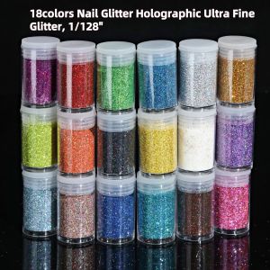 18colors Nail Glitter Holographic Glitter Powder 1/128" Resin Glitter Powder Sequins Flakes Nail  Powder Holographic Iridescent