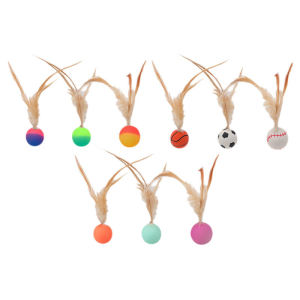 Cat Toy Elastic Ball Feather Interactive Pet Supplies for Kittens Boredom Buster Feathers on Rubber Ball for Cats to Play with