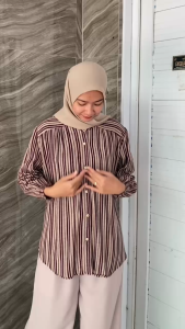 Atasan Kemeja Rayon Premium Motif Adara Blouse Kancing Kemeja Wanita Lengan Panjang