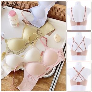 ChoiFoo บราผู้หญิงบราบราไร้รอยต่อสาวน่ารักไร้ขอบเหล็กบราดันทรงบราสีทึบสปอร์ตบราบางๆน่ารักๆสำหรับฤดูร้อนชุดชั้นในการ์ตูนนิ่มใส่สบายเท่ๆเสื้อชั้นในระบายอากาศ