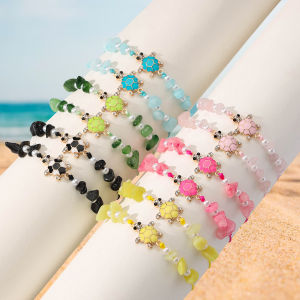 12 piece new ocean series natural stone turtle bracelet set suitable for summer vacation wear