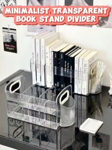 Locaupin Transparent Book Organizer Desktop Storage Bookshelves Multifunctional Sorting Bin Office Plastic Book Holder