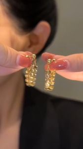 [Totoong Gold] 18k Saudi Gold pawnable legit safety pin Earrings Aesthetic Womens 100% Original Double Layer Tassel Sheet Jewelry Haute Couture for Girlfriends Birthday Gift buy 1 take 1 earring