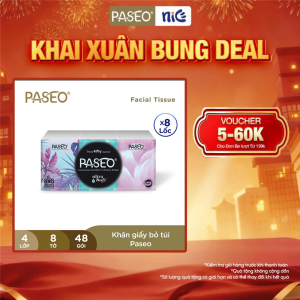 Combo 8 Lốc Giấy Lau Mặt Paseo Luxury 8 Tờ (4 Lớp) - Phù Hợp Kể Cả Da Nhạy Cảm - Không Bột Giấy Thừa Trên Da
