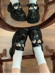 Giày Lolita khuy hình trái tim đế cao 5cm Giày Mary Jane mũi vuông phong cách Nhật Bản Taoladyshoes