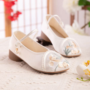 Beijing Ladies Low Heel Embroidered Cloth Shoes National Style Hanfu Inner Heightening Tea Costume Qipao Folk Zen Embroidery Shoes