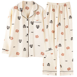 MiiOW | Pure Cotton Womens Sleepwear Long Sleeve Pants Set Casual Home Clothes Suitable For Outdoor Wear Spring Autumn New Arrival