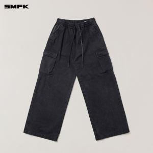 SMFK | Wide Straight Drawstring Vintage Washed Work Pants