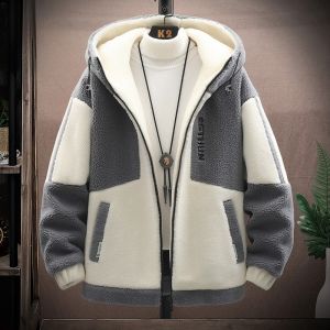 ROMON | Lormen Mens Thickened Lamb Velvet Jacket Autumn Winter New Style Hooded Open Cardigan Coat Fashion Cold-resistant Cotton Clothes