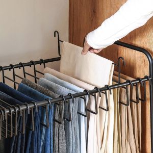 AW ราวแขวนกางเกง ไม้แขวนกางเกง ปรับความยาวได้ 52 - 81cm ชั้นงกางเกงอเนกประสงค์ มีล้อเคลื่อนย้ายได้ จัดเก็บเป็นระเบียบ