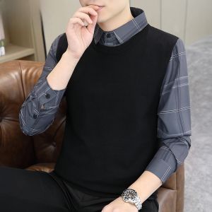 HENGYUANXIANG | Hengyuanxiang 2025 New Mens Casual Knitted Sweater Shirt Collar Stripe Woolen Sweater Autumn Winter Fashion City Loose Fit