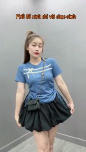 Bộ Bigsize Nữ (CÓ LẺ ÁO) Áo Thun Tay Ngắn Có Dây Rút 2 Bên Che Bụng Kèm Chân Váy Bí Ngô - SET841