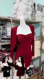 Set Đầm Cup +Áo Khoác Có Mút.Chất Thunladong H61