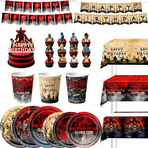 Hasbro | Kids Birthday Decoration Disposable Tableware Stranger Season 5 Theme Cups Plates Banners Baby Shower Kids Birthday Party Supply