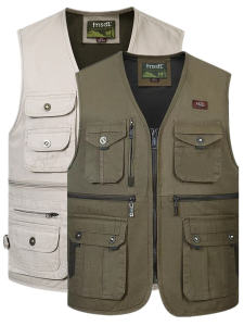 Pure Cotton Vest for Men Spring Autumn Winter Casual Outdoor Fishing Jacket Multi Pocket Leisure V-Neck Zipper Closure