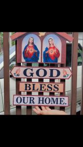 God Bless Our Home House Wall Hanging | Catholic Jesus & Mama Mary Decor | 5mm Sintra Board | Waterproof Print | Religious Wall Art | House Blessing Sign