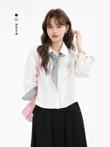 Korean Style Short Shirt Womens Fashionable Fake Two-Piece Spring Summer Casual Shirt XinmonLee French Influence Age-Defying
