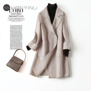 Double-Faced Woolen Coat Womens Mid-Length Loose Fit Korean Style New Autumn Winter Fashion Commute Pure Color Button Detail