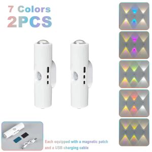 Smart RGB Double-head Wall Light Motion Sensor Magnetic Night Light Rechargeable Spotlight for Bedroom Closet Garden Room Decor