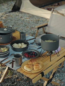 Naturehike Portable Aluminum Alloy Camping Pot Set Outdoor Picnic Hiking Cooking Pan Pot Kettle Cookware Set Folding Storage Camping Cookware Kit Outdoor Picnic Tableware