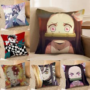 Bandai | Demon Slayer Demon Slayer Corps Anime Plush Pillow Cover Soft Short Plush Cushion Cover For Sofa Bedroom Home Decor Gift