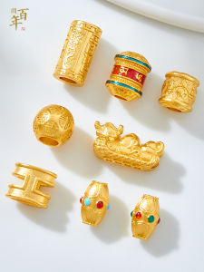 สร้อยคอโซ่ด้าย DIY แฮนด์เมด ลูกปัดลิงมังกรสามส่วน ลูกปัดกลม สีทอง ลูกปัดมันเปลือกข้าว อุปกรณ์ทำเครื่องประดับ