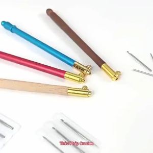 Embroidery Needle Tambour Crochet Hook Luneville Hook Handle With 3 Needles Set S Glitter Bead Embroidery Tool