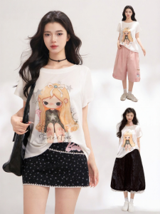 KEIKO | Áo Thun In Hình Trắng Dáng Rộng Cổ Tròn