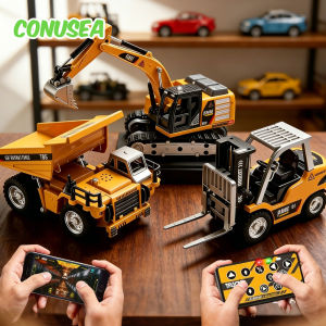 1/64 Mini Alloy Forklift Excavator RC Car APP 2.4G Remote Control Engineer Vehicle Toys for Boys Adults Childrens Day Gifts