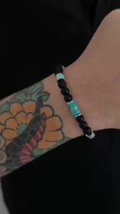 Ingemark | Ingemark Vintage Stone Beads Acrylic Beaded Chain Bracelet for Men Punk Trendy Elastic Bangle Street Jewelry Hand Accessories