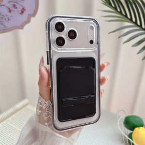 Colorful Card Wallet Stand Holder Phone Case for iPhone 17 Air 16 15 Plus 14 13 12 11 Pro Max Transparent Shockproof Bag Cover