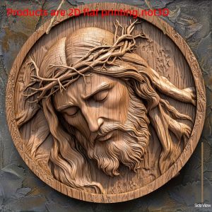 2D 8in Retro Jesus Wooden Round Plate Hanging Ornament - Christian Home Living Room Church Decor Ideal Christmas Gift