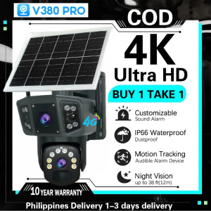 【BUY 1 TAKE 1】V380 PRO Solar CCTV Camera Three Lens Outdoor 4G CCTV No WiFi Needed Color Night Vision Waterproof Surveillance Two-way Audio 360 Wireless IP Security Cameras