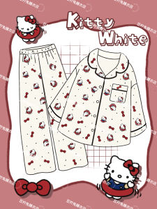 French Style Cute Red Hello Kitty Original Pajamas Long Sleeve Home Clothes Polka Dot Design Sweet Girl Autumn Collection