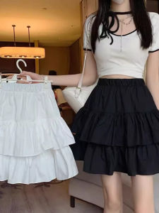 High Waist A-Line Short Cake Skirt Womens Summer Trendy Design Slimming Loose Fit Korean Style Commute Folded Splice Skirt
